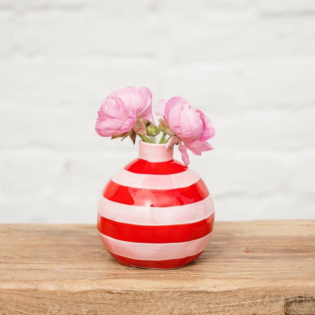 Noss Round Bud Vase | Pink & Red Stripe by Noss & Co. Australian Art Prints and Homewares. Green Door Decor. www.greendoordecor.com.au