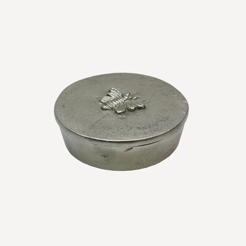 Round Silver Box with Bee Design by French Country Collections. Australian Art Prints and Homewares. Green Door Decor. www.greendoordecor.com.au