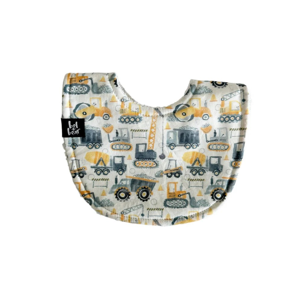 Roundie Bib | Construction by Bel and Bear. Australian Art Prints, Gifts, Fashion and Homewares. Green Door Decor. www.greendoordecor.com.au