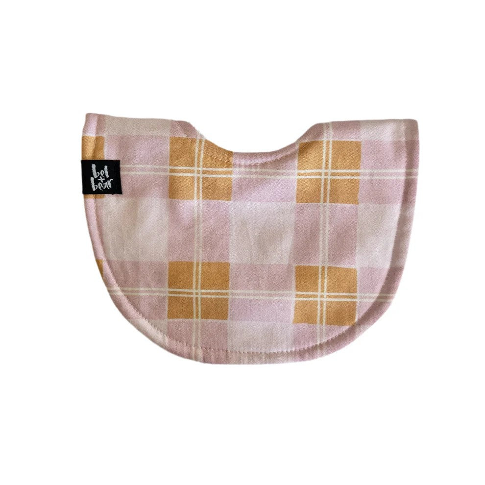 Roundie Bib | Lilac and Honey Check by Bel and Bear. Australian Art Prints, Gifts, Fashion and Homewares. Green Door Decor. www.greendoordecor.com.au
