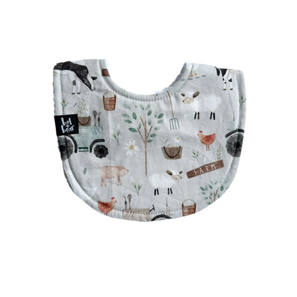 Roundie Bib | On the Farm by Bel and Bear. Australian Art Prints, Fashion and Homewares. Green Door Decor. www.greendoordecor.com.au