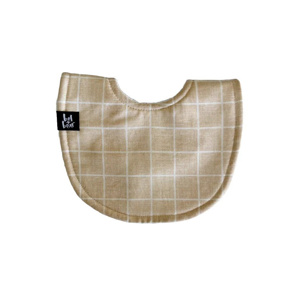 Traditional Bib | Tan Grid by Bel and Bear. Australian Art Prints, Gifts, Fashion and Homewares. Green Door Decor. www.greendoordecor.com.au