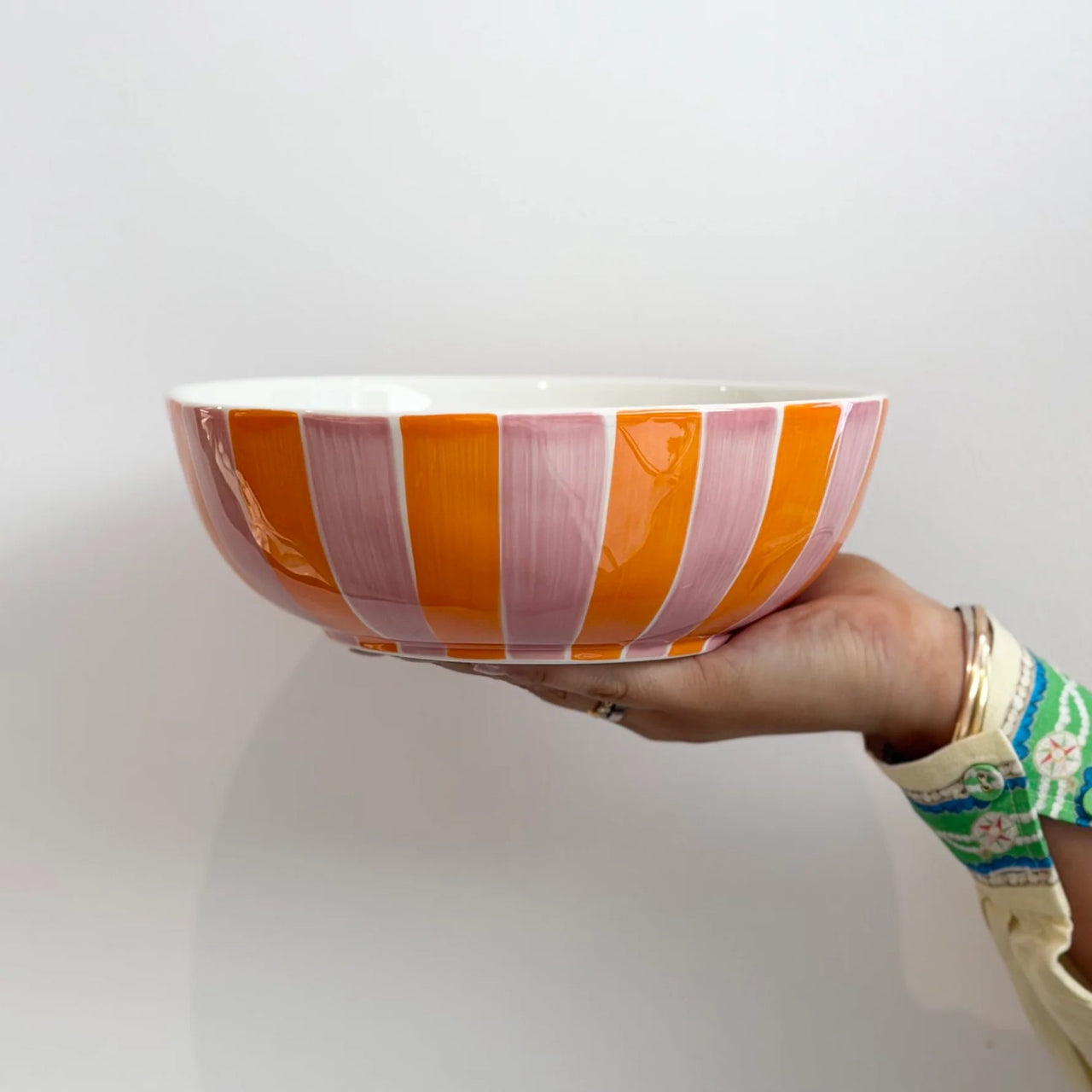Noss Salad Bowl | Pink & Orange Stripe by Noss & Co. Australian Art Prints, Gifts, Fashion and Homewares. Green Door Decor. www.greendoordecor.com.au