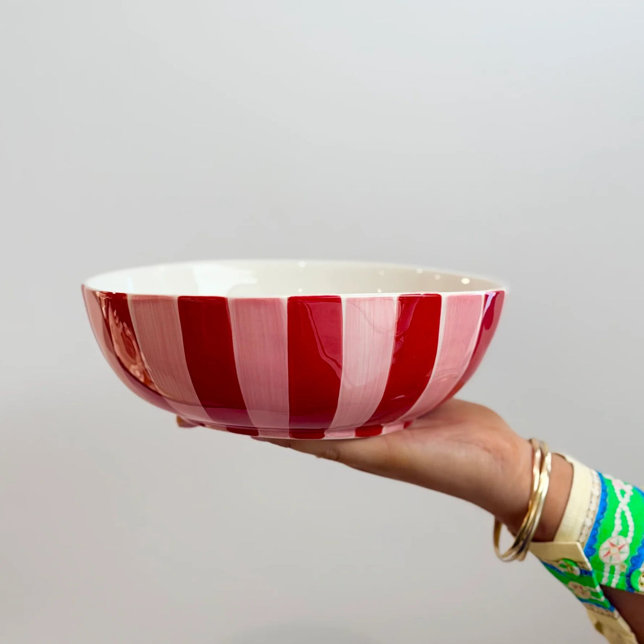 Noss Salad Bowl | Pink & Red Stripe by Noss & Co. Australian Art Prints, Gifts, Fashion and Homewares. Green Door Decor. www.greendoordecor.com.au