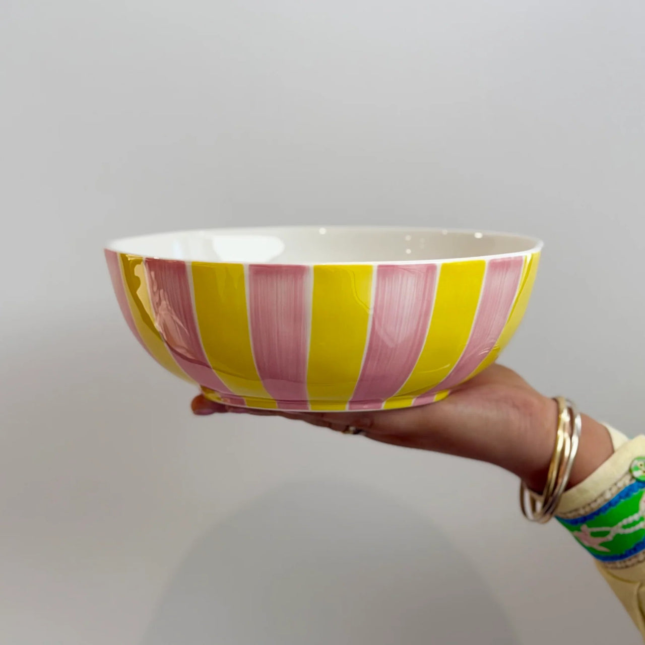 Noss Salad Bowl | Pink & Yellow Stripe by Noss & Co. Australian Art Prints, Gifts, Fashion and Homewares. Green Door Decor. www.greendoordecor.com.au