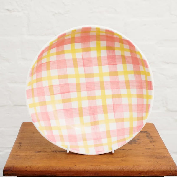 Salad Bowl | Pink & Yellow Gingham by Noss Ceramics. Australian Art Prints and Homewares. Green Door Decor. www.greendoordecor.com.au