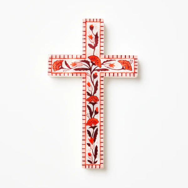 'Samira' Large Cross | Pink Flower by Jones and Co. Australian Art Prints, Gifts, Fashion and Homewares. Green Door Decor. www.greendoordecor.com.au