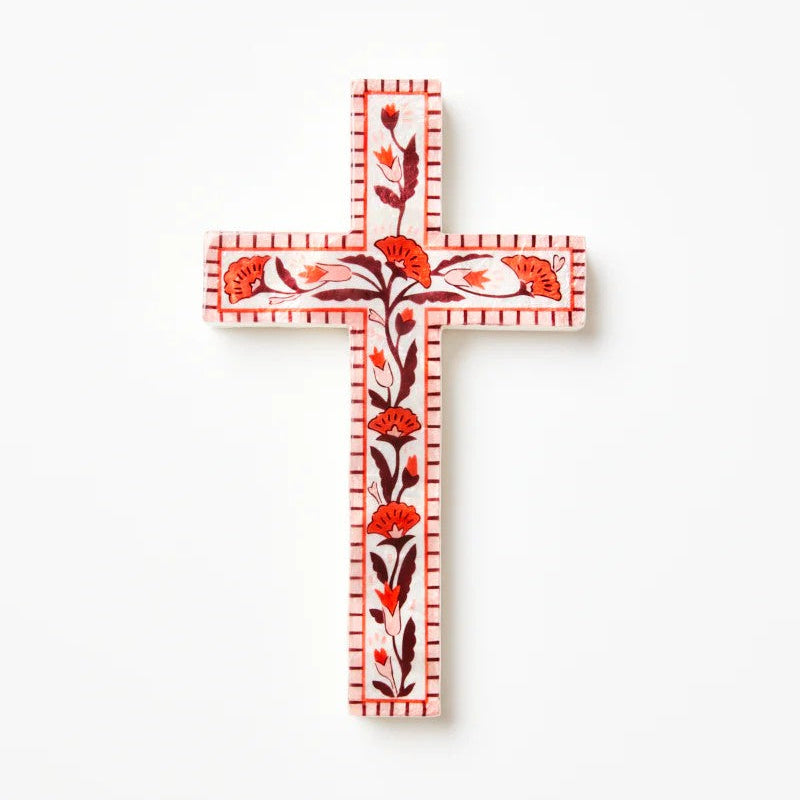 'Samira' Large Cross | Pink Flower by Jones and Co. Australian Art Prints, Gifts, Fashion and Homewares. Green Door Decor. www.greendoordecor.com.au