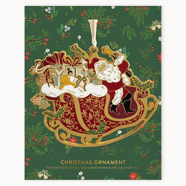 Enamel Christmas Ornament | Santa Sleigh Ride by Bespoke Letterpress. Australian Art Prints and Homewares. Green Door Decor. www.greendoordecor.com.au