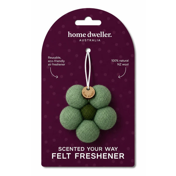 Scented Your Way | Reusable Felt Freshener | Green Flower by Home Dweller. Australian Art Prints, Gifts, Fashion and Homewares. Green Door Decor. www.greendoordecor.com.au