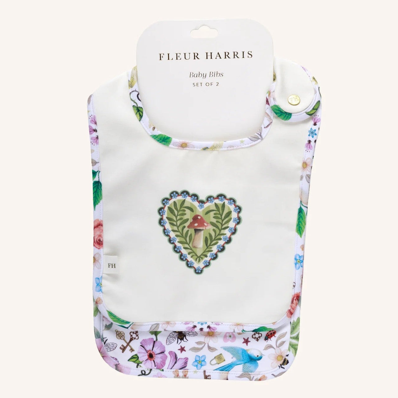 'Secret Diary' Dandy Duo Bibs - 2 pack | Egret by Fleur Harris. Australian Art Prints and Homewares. Green Door Decor. www.greendoordecor.com.au