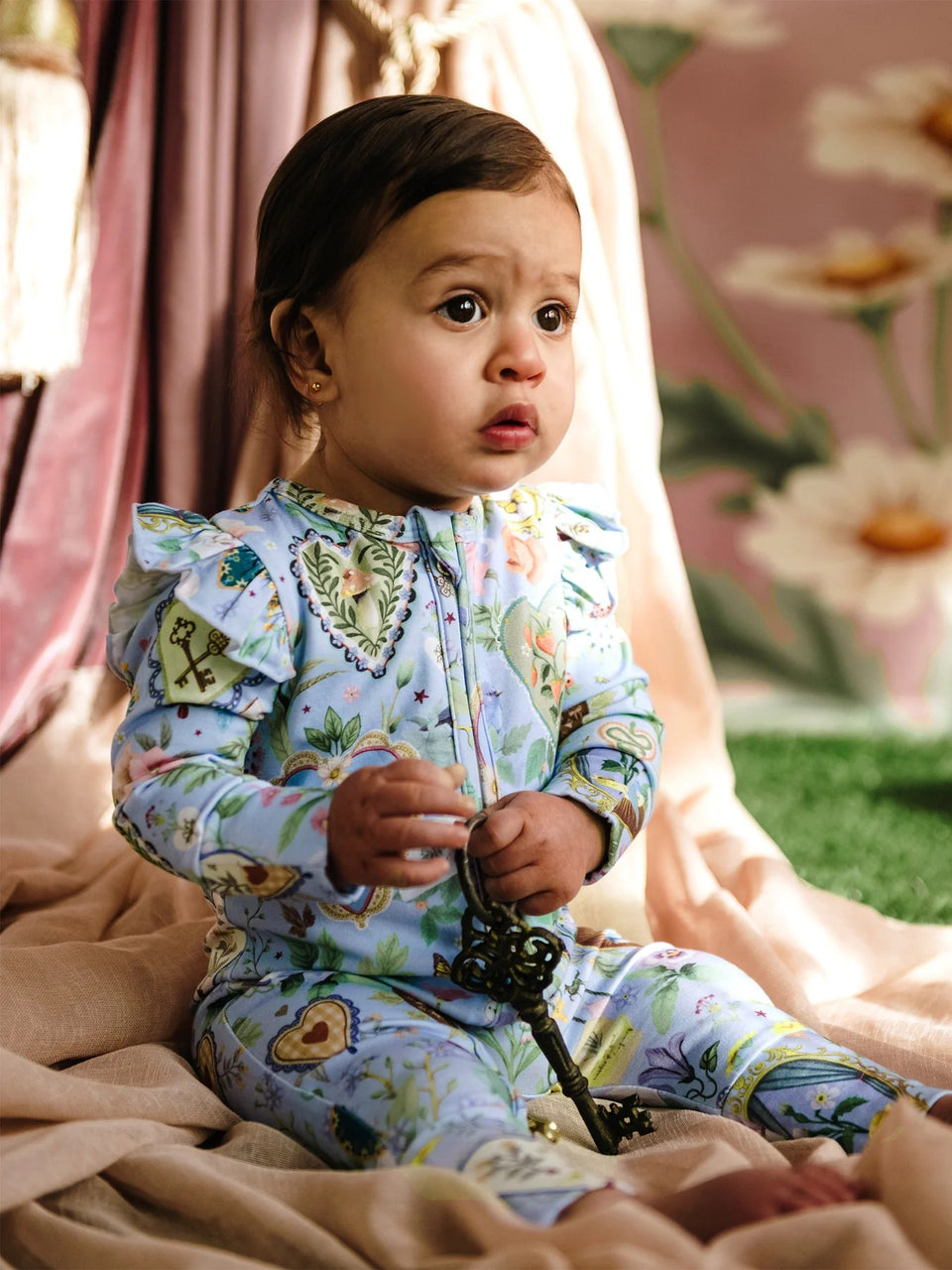 'Secret Diary' Precious Frill Coverall | Powder Blue by Fleur Harris. Australian Art Prints and Homewares. Green Door Decor. www.greendoordecor.com.au