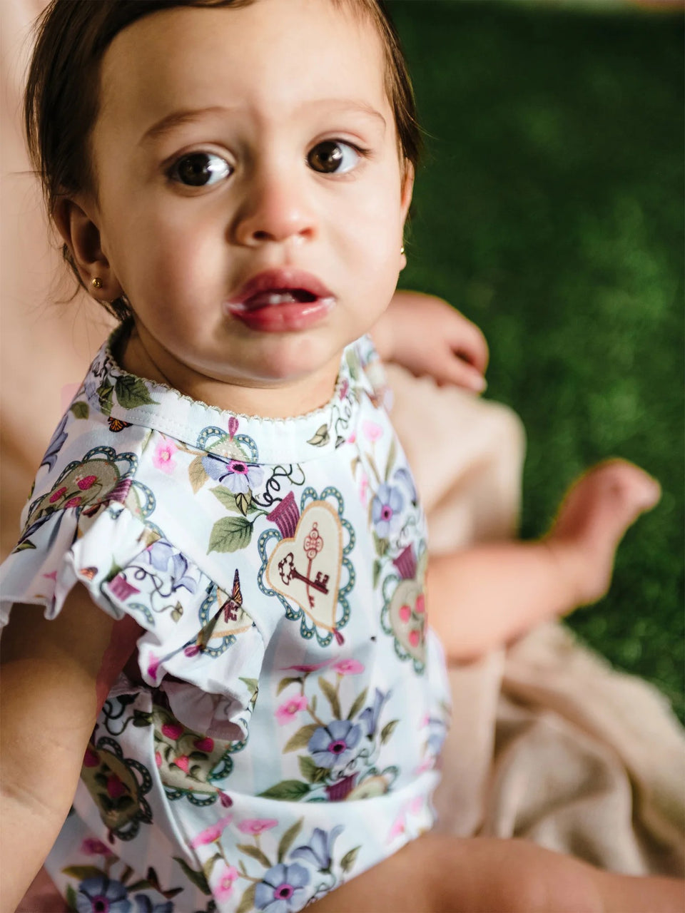 'Secret Diary' Sweet Bubble Romper | Blue Stripe by Fleur Harris. Australian Art Prints and Homewares. Green Door Decor. www.greendoordecor.com.au