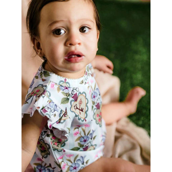 'Secret Diary' Sweet Bubble Romper | Blue Stripe by Fleur Harris. Australian Art Prints and Homewares. Green Door Decor. www.greendoordecor.com.au