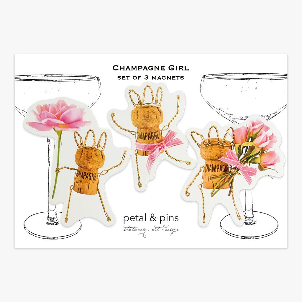 Fridge Magnets - Set of 3 | Champagne Girl by Petal& Pins. Australian Art Prints, Gifts, Fashion and Homewares. Green Door Decor. www.greendoordecor.com.au