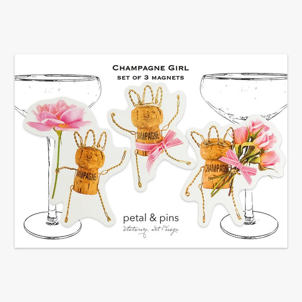 Fridge Magnets - Set of 3 | Champagne Girl by Petal& Pins. Australian Art Prints, Gifts, Fashion and Homewares. Green Door Decor. www.greendoordecor.com.au