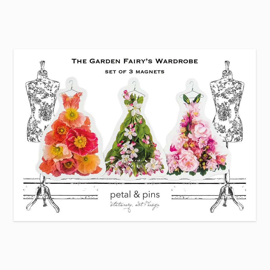 Fridge Magnets- Set of 3 | Garden Fairy's Wardrobe Summer Flowers by Petal & Pins. Australian Art Prints, Gifts, Fashion and Homewares. Green Door Decor. www.greendoordecor.com.au