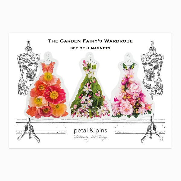 Fridge Magnets- Set of 3 | Garden Fairy's Wardrobe Summer Flowers by Petal & Pins. Australian Art Prints, Gifts, Fashion and Homewares. Green Door Decor. www.greendoordecor.com.au