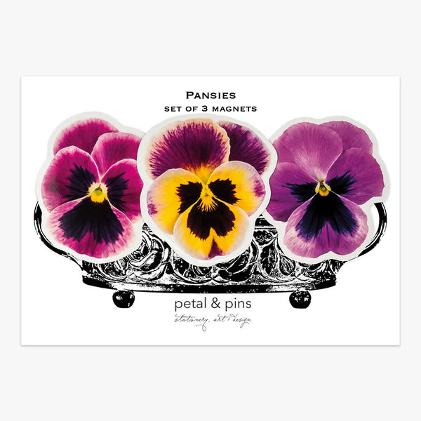 Fridge Magnets - Set of 3 | Pansies by Petal & Pins. Australian Art Prints, Gifts, Fashion and Homewares. Green Door Decor. www.greendoordecor.com.au