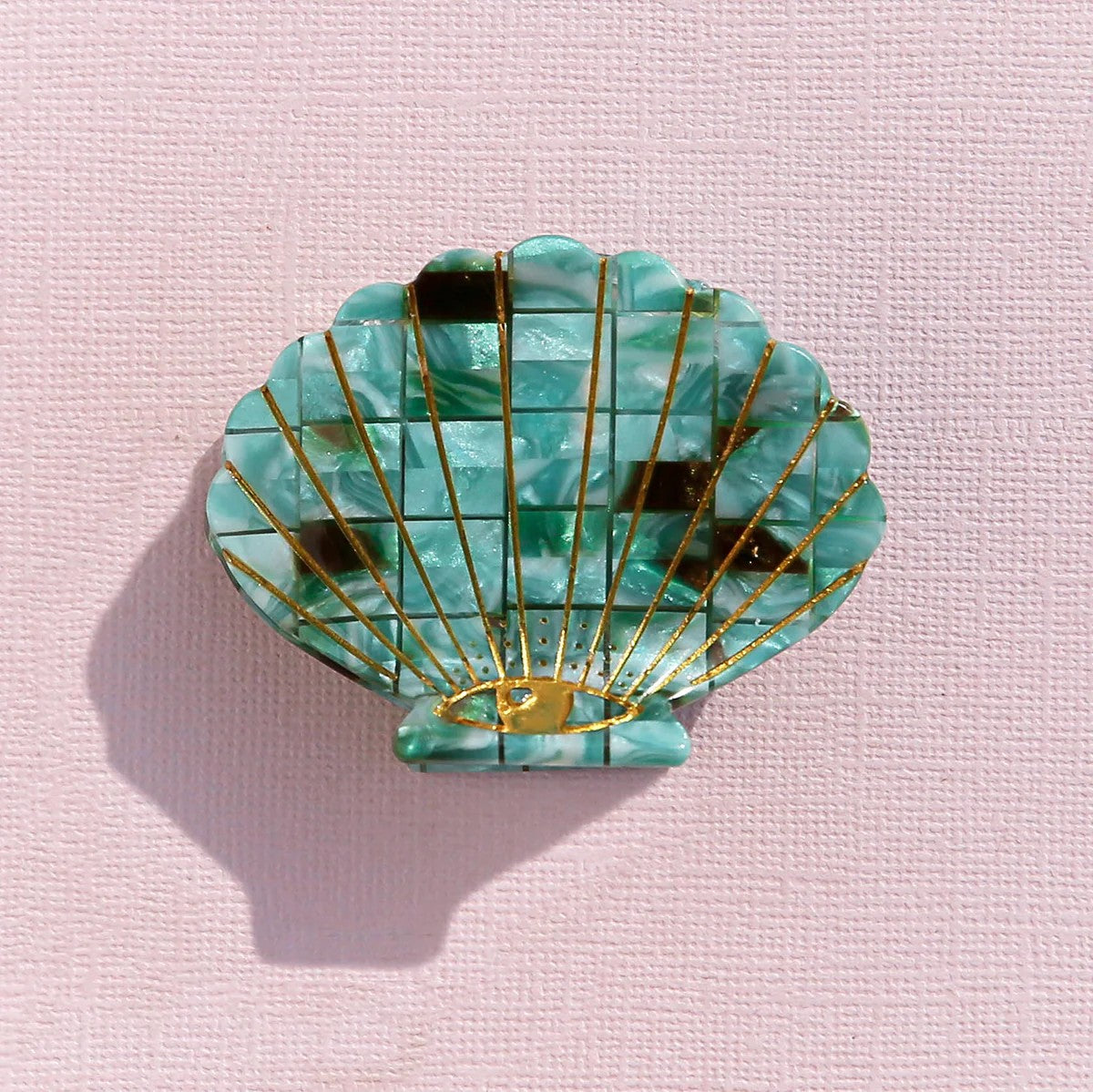 Hair Claw | Teal Check Shell by Kingston Jewellery. Australian Art Prints, Fashion and Homewares. Green Door Decor. www.greendoordecor.com.au