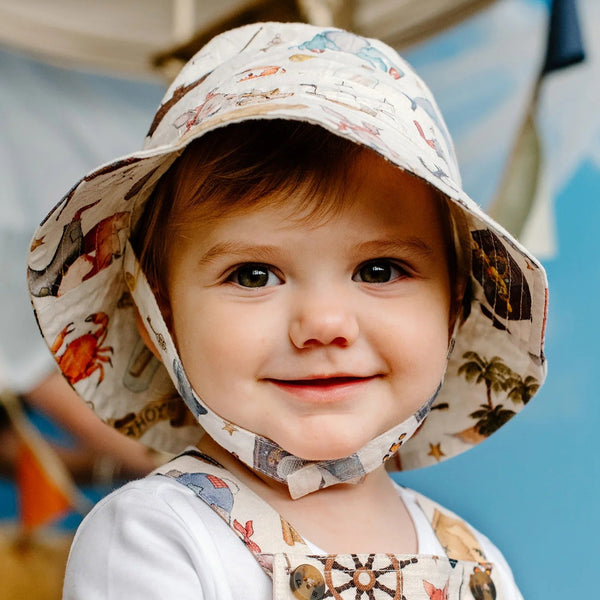 'Ships Ahoy' Sunshine Bucket Hat - Parchment by Fleur Harris. Australian Art Prints and Homewares. Green Door Decor. www.greendoordecor.com.au