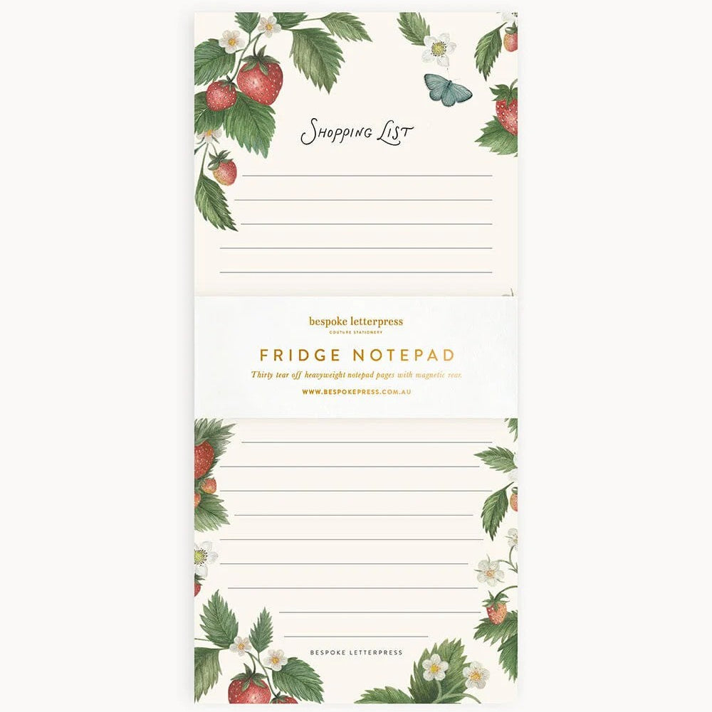 Shopping List DL Notepad | Strawberries by Bespoke Letterpress. Australian Art Prints, Gifts, Fashion and Homewares. Green Door Decor. www.greendoordecor.com.au