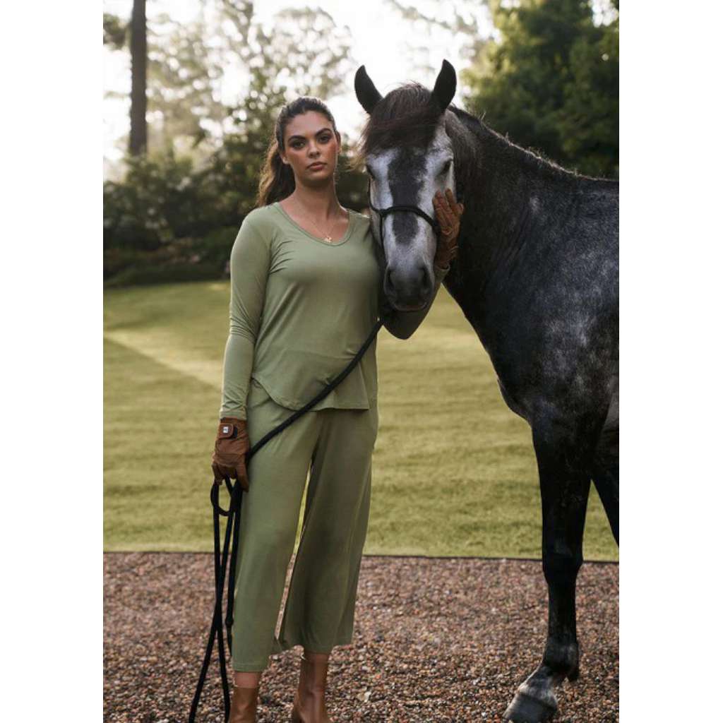 Sia V Neck Bamboo Long Sleeve Top - Olive by Lou Lou Australia. Australian Art Prints and Homewares. Green Door Decor. www.greendoordecor.com.au