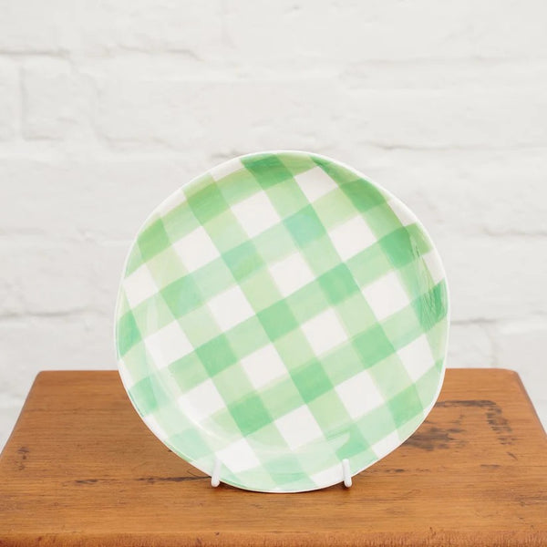 Side Plate | Green Gingham by Noss Ceramics. Australian Art Prints and Homewares. Green Door Decor. www.greendoordecor.com.au