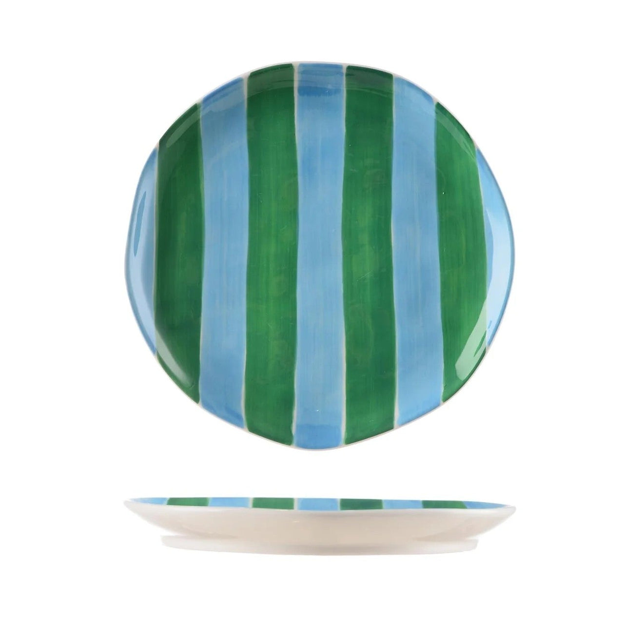 Side Plate | Green & Cornflower Stripe by Noss & Co. Australian Art Prints, Fashion and Homewares. Green Door Decor. www.greendoordecor.com.au