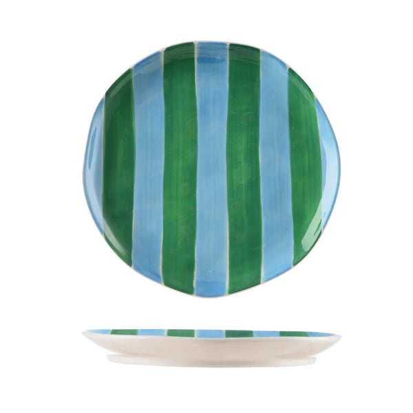 Side Plate | Green & Cornflower Stripe by Noss & Co. Australian Art Prints, Fashion and Homewares. Green Door Decor. www.greendoordecor.com.au
