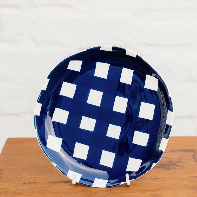 Side Plate | Navy Gingham by Noss Ceramics. Australian Art Prints and Homewares. Green Door Decor. www.greendoordecor.com.au