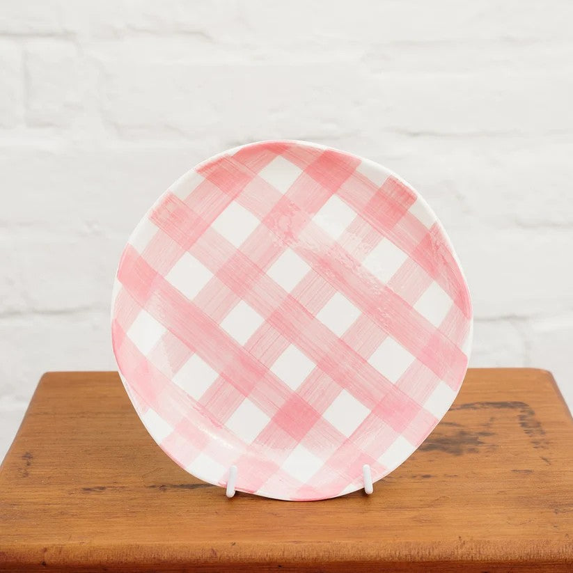 Side Plate | Pink Gingham by Noss Ceramics. Australian Art Prints and Homewares. Green Door Decor. www.greendoordecor.com.au