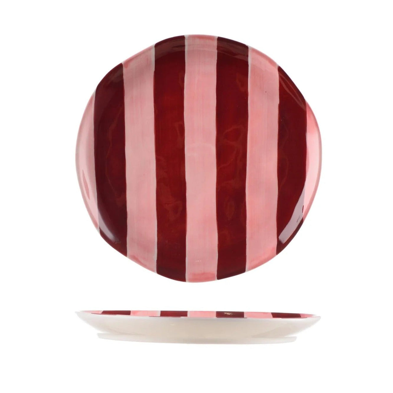 Side Plate | Pink & Burgundy Stripe by Noss & Co. Australian Art Prints, Fashion and Homewares. Green Door Decor. www.greendoordecor.com.au