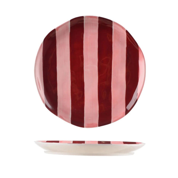 Side Plate | Pink & Burgundy Stripe by Noss & Co. Australian Art Prints, Fashion and Homewares. Green Door Decor. www.greendoordecor.com.au