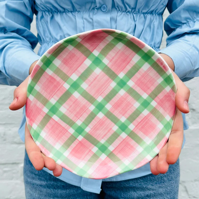 Side Plate | Pink & Green Gingham by Noss Ceramics. Australian Art Prints and Homewares. Green Door Decor. www.greendoordecor.com.au