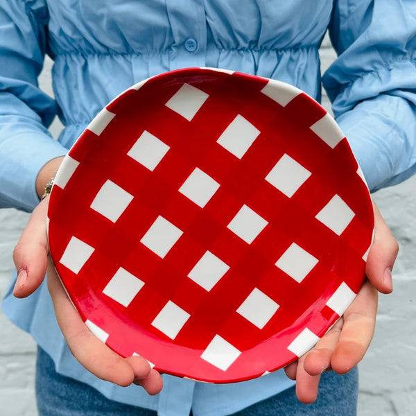 Side Plate | Red Gingham by Noss Ceramics. Australian Art Prints and Homewares. Green Door Decor. www.greendoordecor.com.au