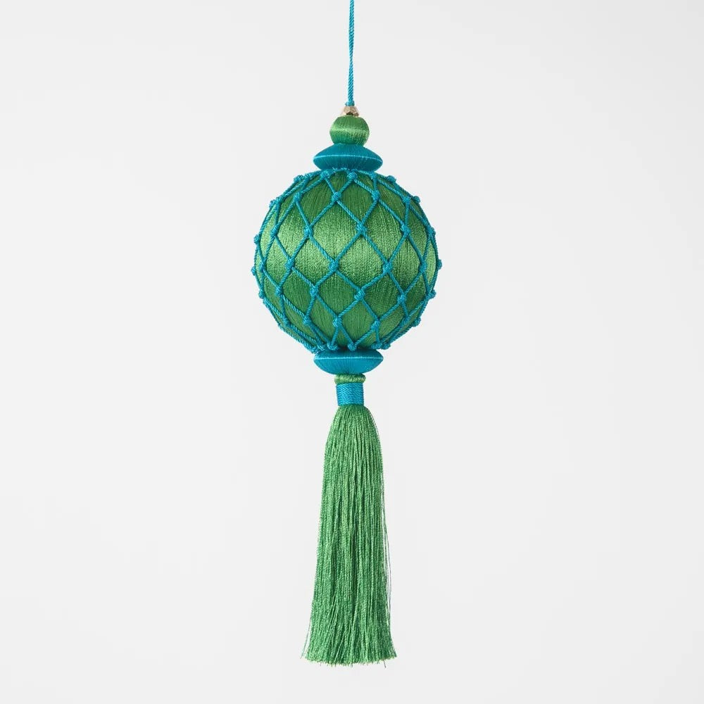 Silk Lattice Tassel Decoration - Blue & Green | Christmas Hanging Decorations by Florabelle. Australian Art Prints and Homewares. Green Door Decor. www.greendoordecor.com.au