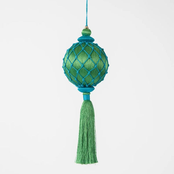 Silk Lattice Tassel Decoration - Blue & Green | Christmas Hanging Decorations by Florabelle. Australian Art Prints and Homewares. Green Door Decor. www.greendoordecor.com.au