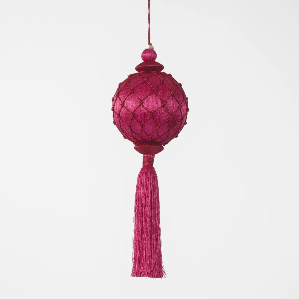 Silk Lattice Tassel Decoration - Fuchsia & Red | Christmas Hanging Decorations by Florabelle. Australian Art Prints and Homewares. Green Door Decor. www.greendoordecor.com.au