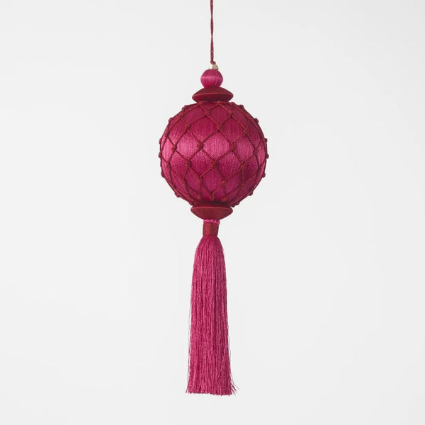 Silk Lattice Tassel Decoration - Fuchsia & Red | Christmas Hanging Decorations by Florabelle. Australian Art Prints and Homewares. Green Door Decor. www.greendoordecor.com.au