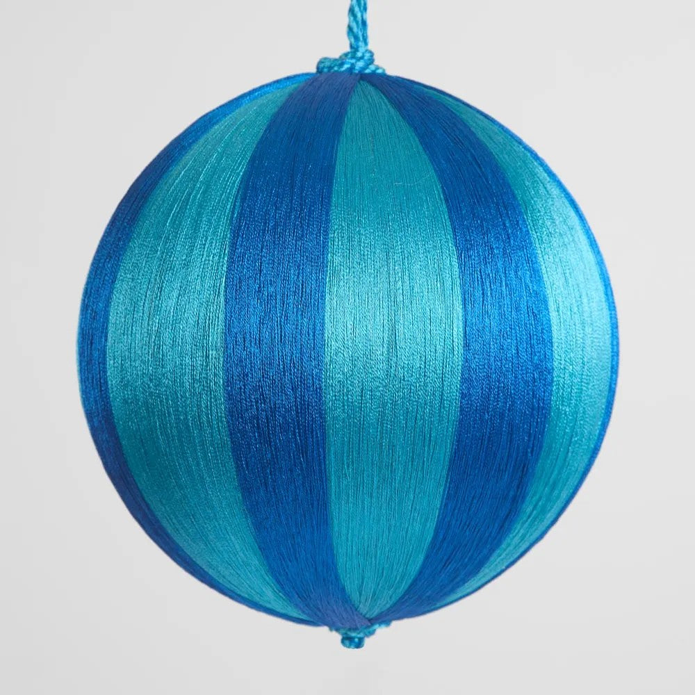 Silk Stripe Bauble Large - Blue & Turquoise | Christmas Hanging Decorations by Florabelle. Australian Art Prints and Homewares. Green Door Decor. www.greendoordecor.com.au