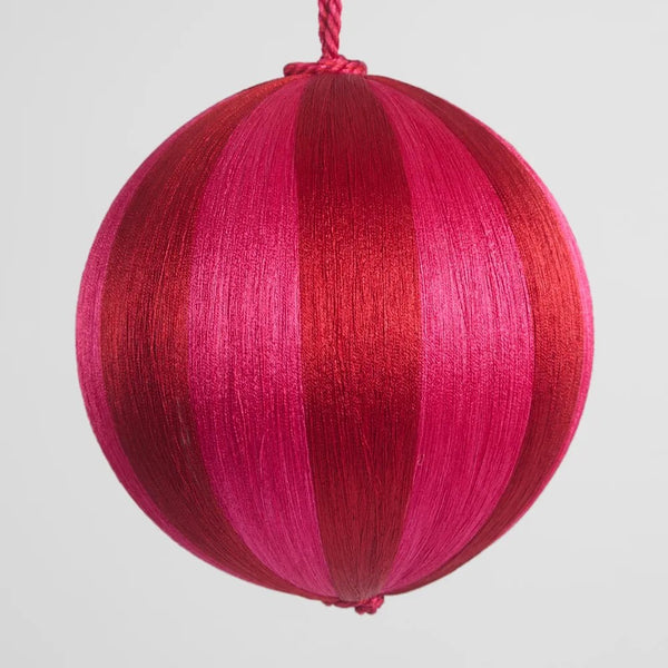 Silk Stripe Bauble Large - Fuchsia & Red | Christmas Hanging Decorations by Florabelle. Australian Art Prints and Homewares. Green Door Decor. www.greendoordecor.com.au