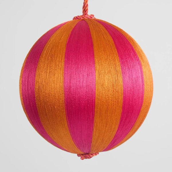 Silk Stripe Bauble Large - Pink & Orange | Christmas Hanging Decorations by Florabelle. Australian Art Prints and Homewares. Green Door Decor. www.greendoordecor.com.au