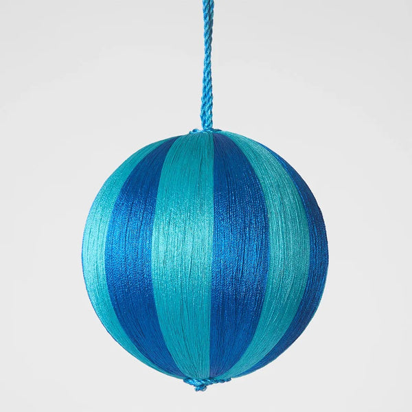 Silk Stripe Bauble Medium - Blue & Turquoise | Christmas Hanging Decorations by Florabelle Living. Australian Art Prints and Homewares. Green Door Decor. www.greendoordecor.com.au