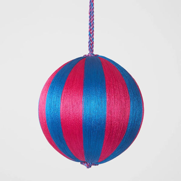 Silk Stripe Bauble Medium - Pink & Blue | Christmas Hanging Decorations by Florabelle Living. Australian Art Prints and Homewares. Green Door Decor. www.greendoordecor.com.au