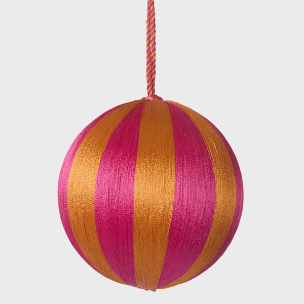 Silk Stripe Bauble Medium - Pink & Orange | Christmas Hanging Decorations by Florabelle Living. Australian Art Prints and Homewares. Green Door Decor. www.greendoordecor.com.au