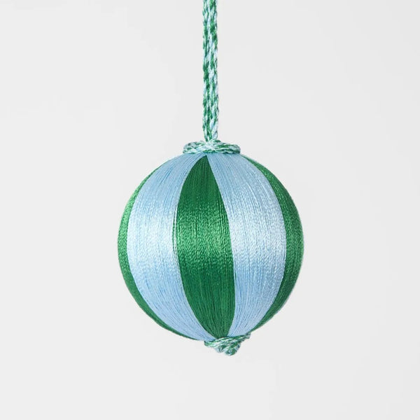 Silk Stripe Bauble Small - Blue & Green | Christmas Hanging Decorations by Florabelle. Australian Art Prints and Homewares. Green Door Decor. www.greendoordecor.com.au
