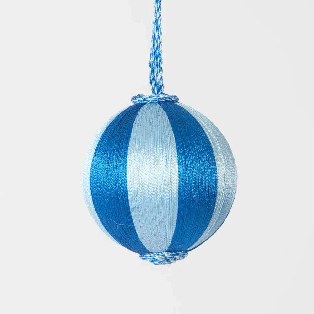 Silk Stripe Bauble Small - Dark Blue & Blue | Christmas Hanging Decorations by Florabelle. Australian Art Prints and Homewares. Green Door Decor. www.greendoordecor.com.au