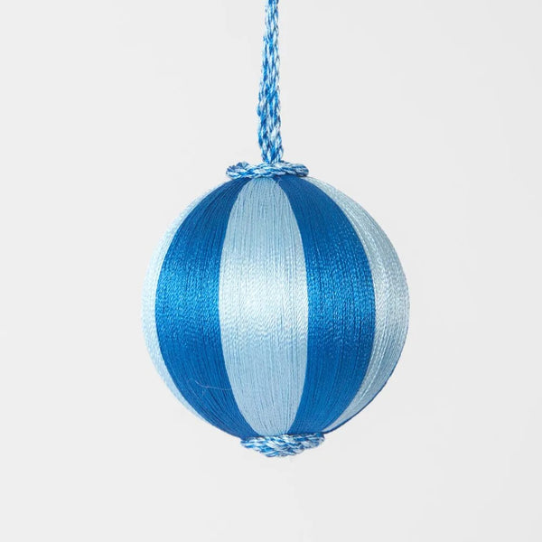 Silk Stripe Bauble Small - Dark Blue & Blue | Christmas Hanging Decorations by Florabelle. Australian Art Prints and Homewares. Green Door Decor. www.greendoordecor.com.au