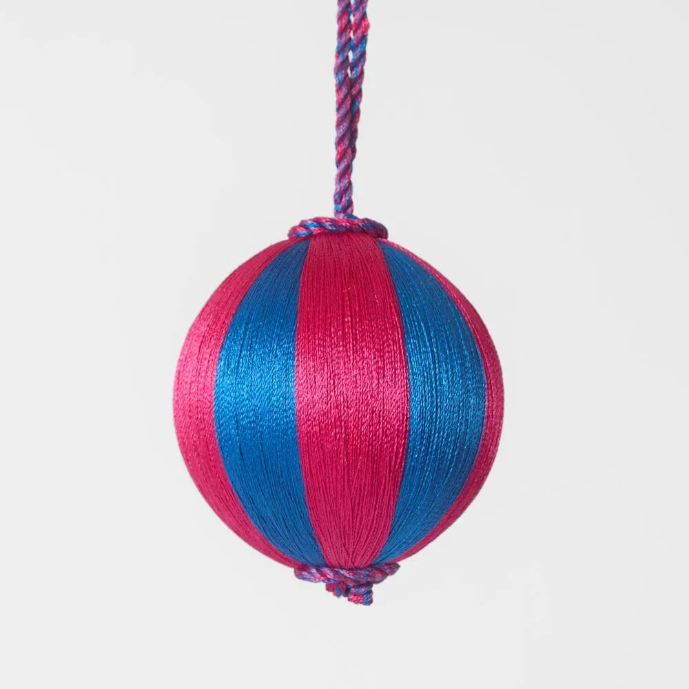 Silk Stripe Bauble Small - Pink & Blue | Christmas Hanging Ornament. Australian Art Prints and Homewares. Green Door Decor. www.greendoordecor.com.aung Decorations by Florabelle